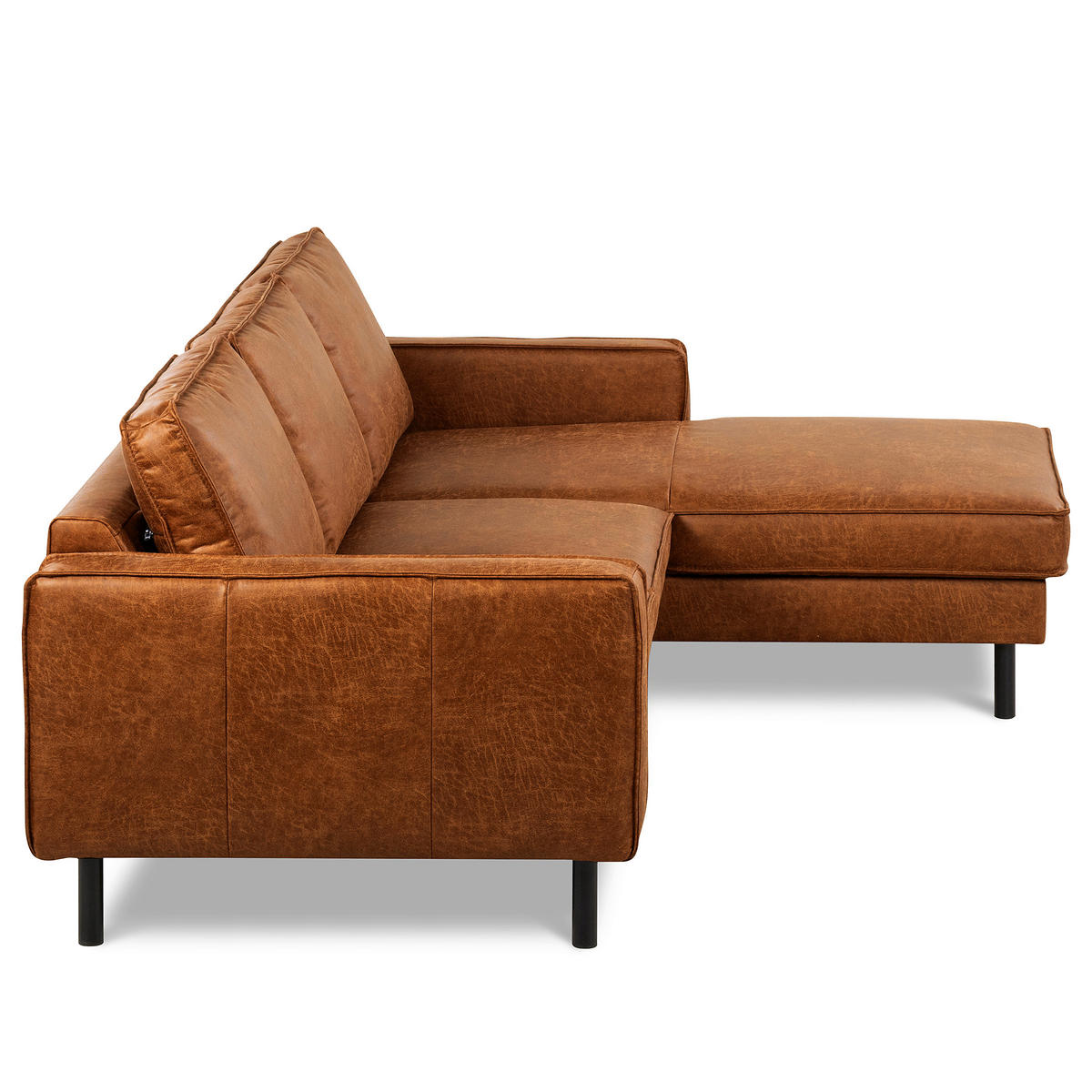 ECKSOFA Cognac Echtleder Lederlook Bettkasten, Schlaffunktion, Rücken echt  - Cognac/Schwarz, Design, Leder/Textil (166/238cm) - Livetastic