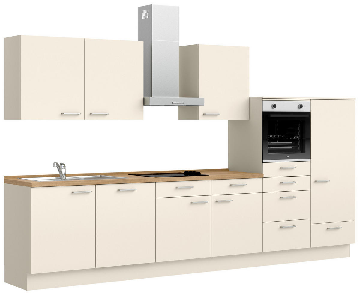 KÜCHENBLOCK Touch 360 cm  in Eichefarben, Magnolie  - Edelstahlfarben/Eichefarben, MODERN, Holzwerkstoff/Metall (360cm) - Nobilia