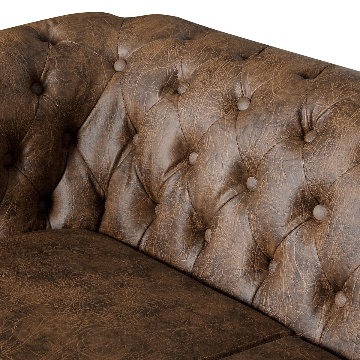 2-SITZER-SOFA YORK in Lederlook Braun  - Braun, Design, Holz/Textil (148/72/86cm) - P & B