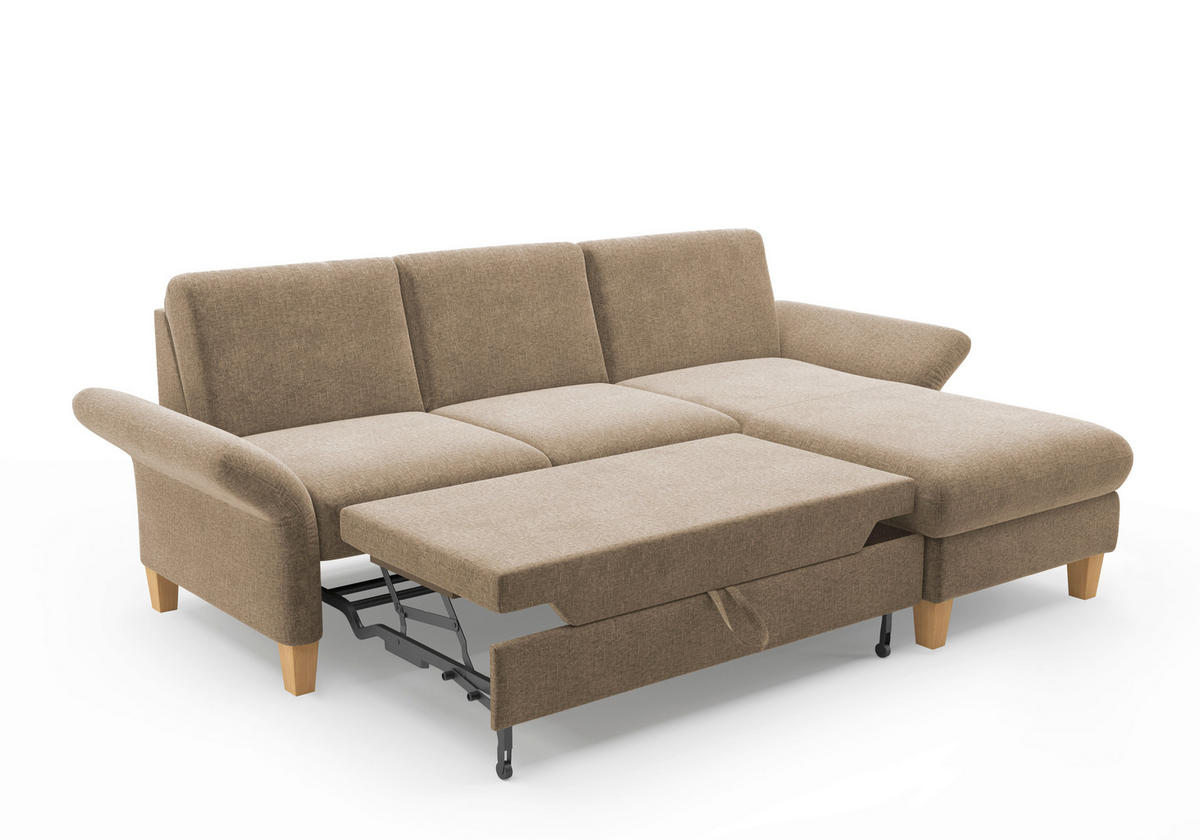 ECKSOFA ROCHELLE E Hellbraun Flachgewebe  - Hellbraun/Eichefarben, KONVENTIONELL, Holz/Textil (251/164cm) - Sit & More