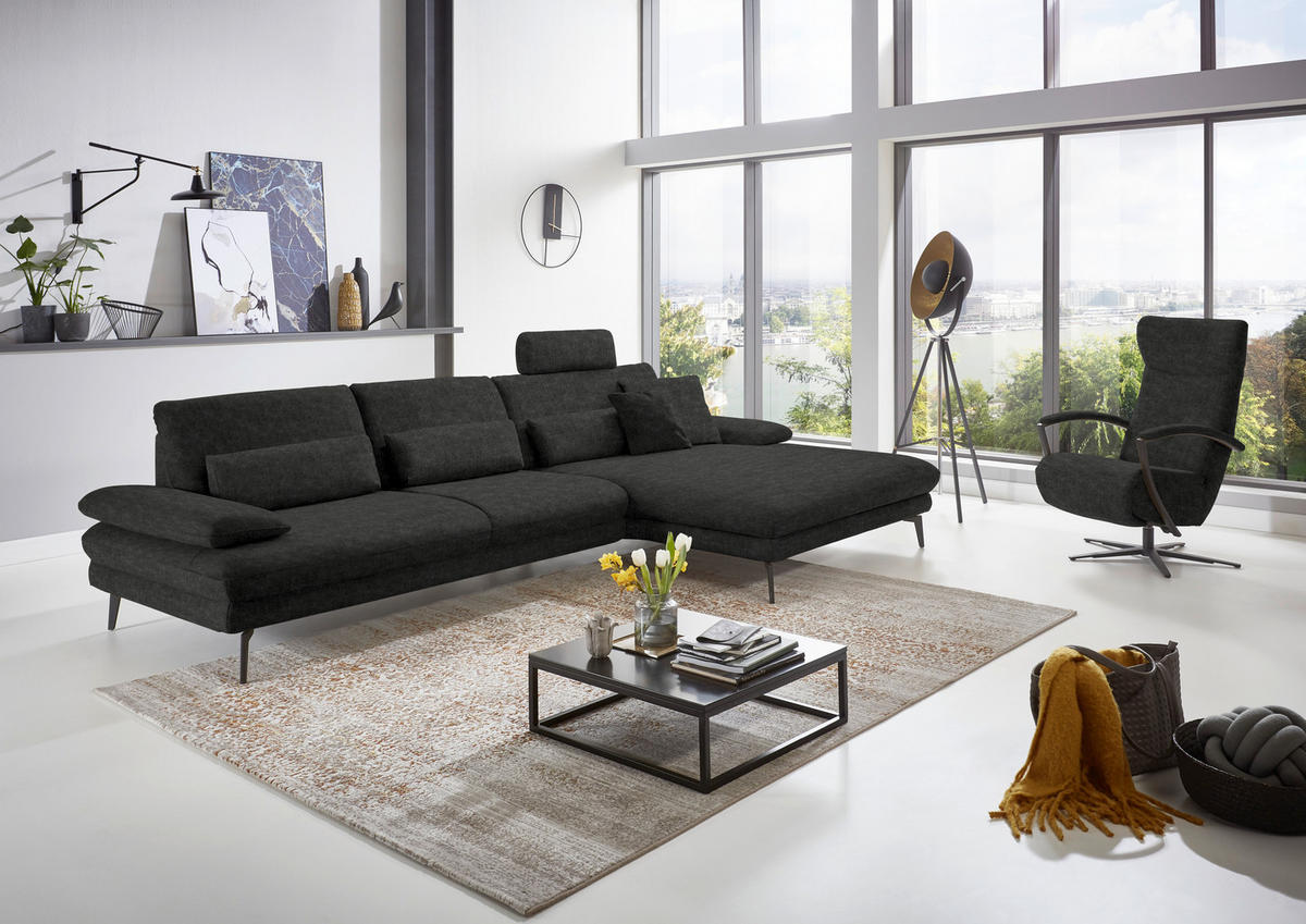 ECKSOFA in Velours Anthrazit  310/180 cm  - Anthrazit/Schwarz, Design, Textil/Metall (310/180cm) - Dieter Knoll