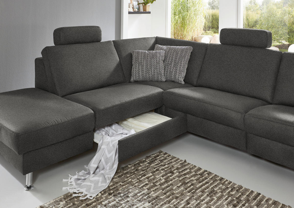 ECKSOFA in Mikrofaser Grau  - Alufarben/Grau, Design, Textil/Metall (242/275cm) - Dieter Knoll
