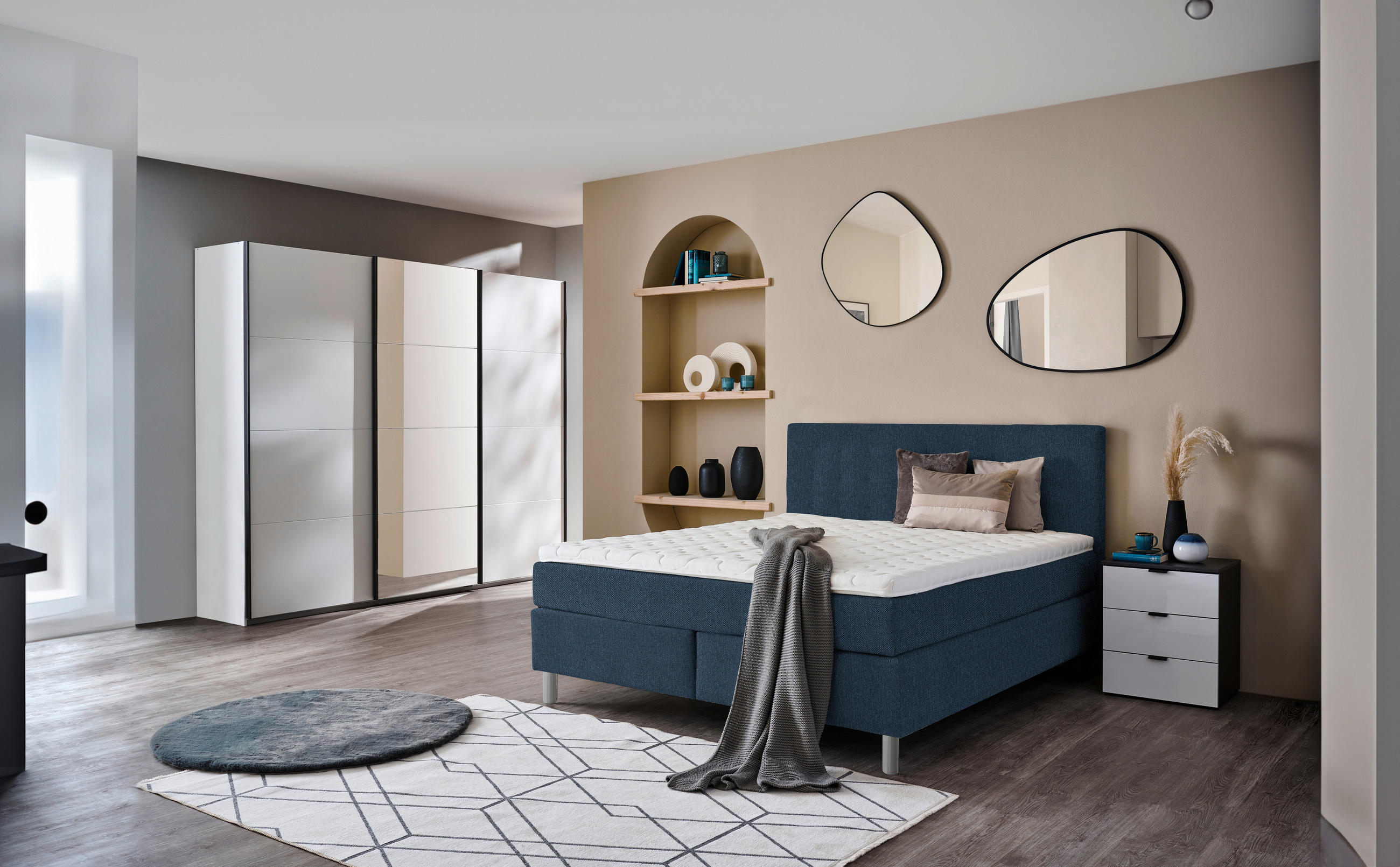 BOXSPRINGBETT 180/200 cm  in Blau  - Chromfarben/Blau, KONVENTIONELL, Kunststoff/Textil (180/200cm) - Voleo