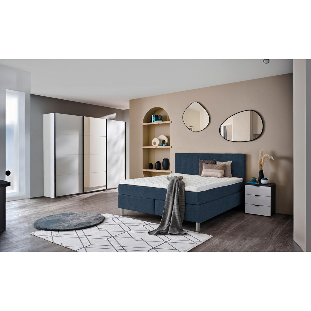 Thumbnail - Voleo Boxspringbett, Blau, Textil, H3, Höhe ca. 19 cm, 180x200 cm, Über- und Sondergrößen erhältlich, gepolstertes Kopft...