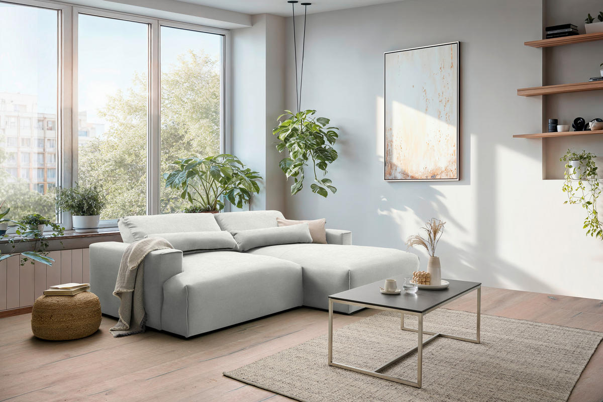 ECKSOFA Struktur Weiss  - Weiss/Schwarz, Design, Kunststoff/Textil (267/187cm) - Stylife