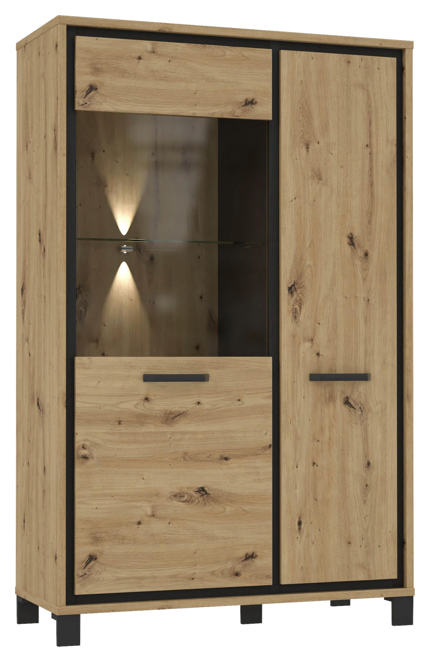 HIGHBOARD  in 101.4/161/41.5 cm  - Eichefarben/Schwarz, Basics, Glas/Holzwerkstoff (101.4/161/41.5cm) - Livetastic