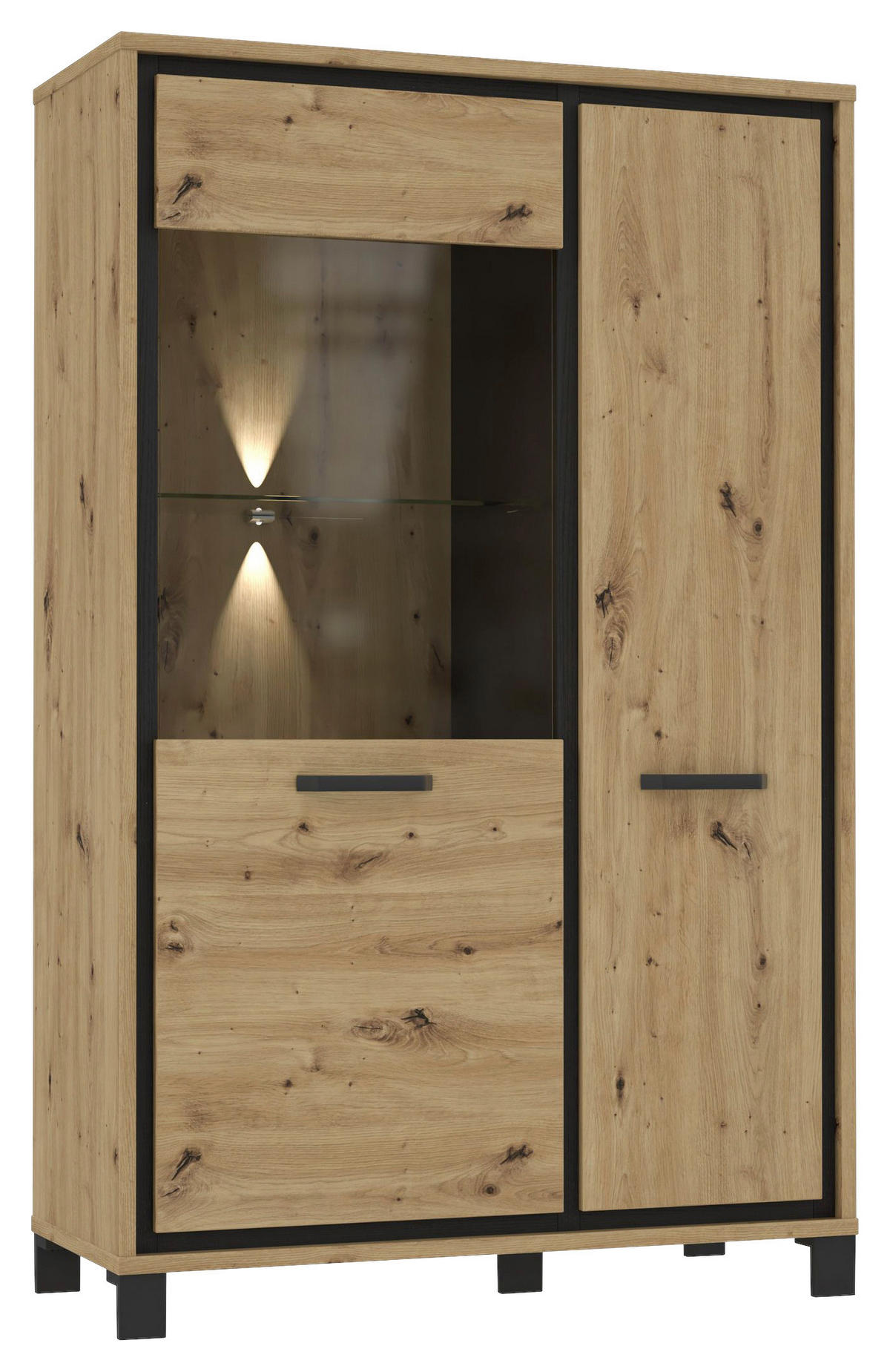 HIGHBOARD  in 101.4/161/41.5 cm  - Eichefarben/Schwarz, Basics, Glas/Holzwerkstoff (101.4/161/41.5cm) - Livetastic