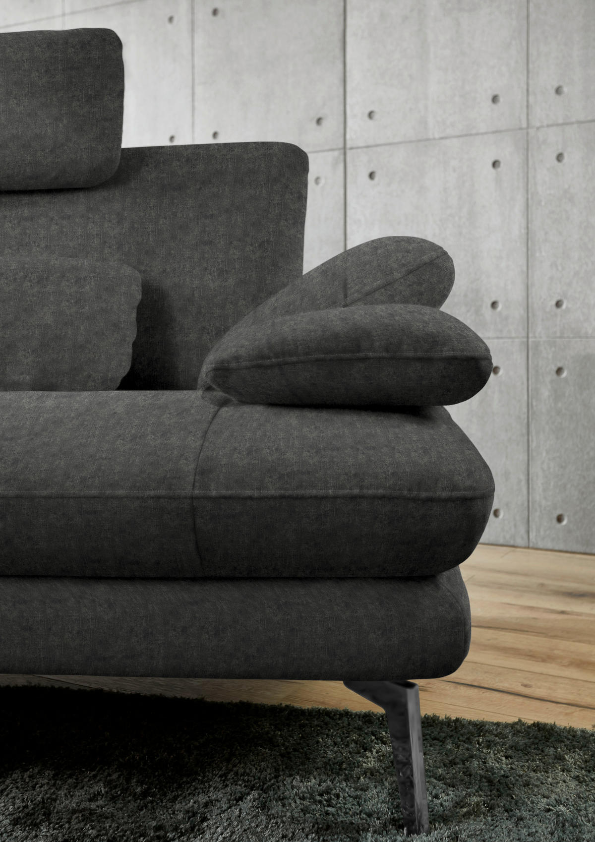 ECKSOFA in Velours Dunkelgrau  184/284 cm  - Dunkelgrau/Schwarz, Design, Textil/Metall (184/284cm) - Dieter Knoll