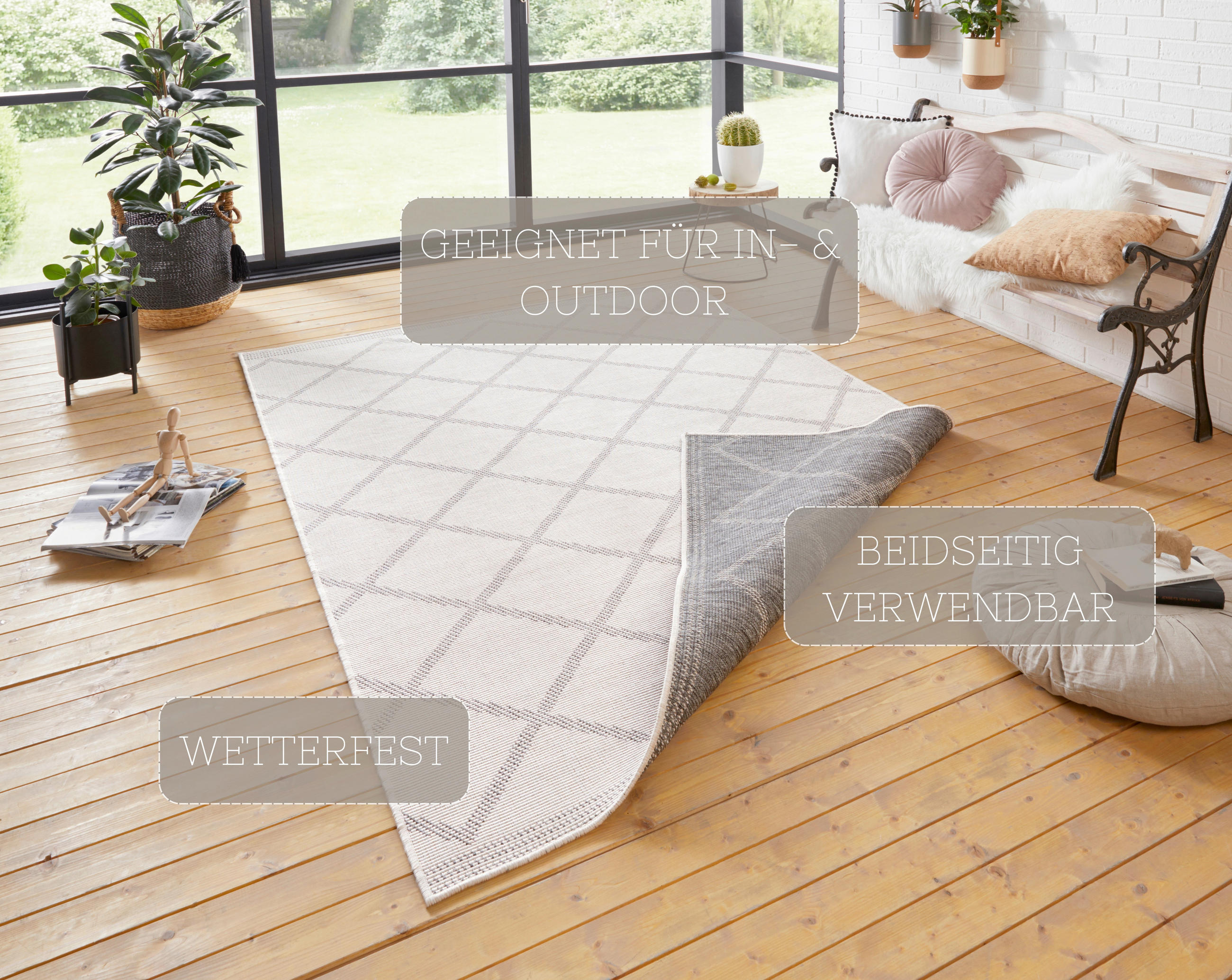 OUTDOORTEPPICH 80/150 cm Twin Supreme Creme, Grau  - Creme/Grau, Design, Kunststoff (80/150cm)