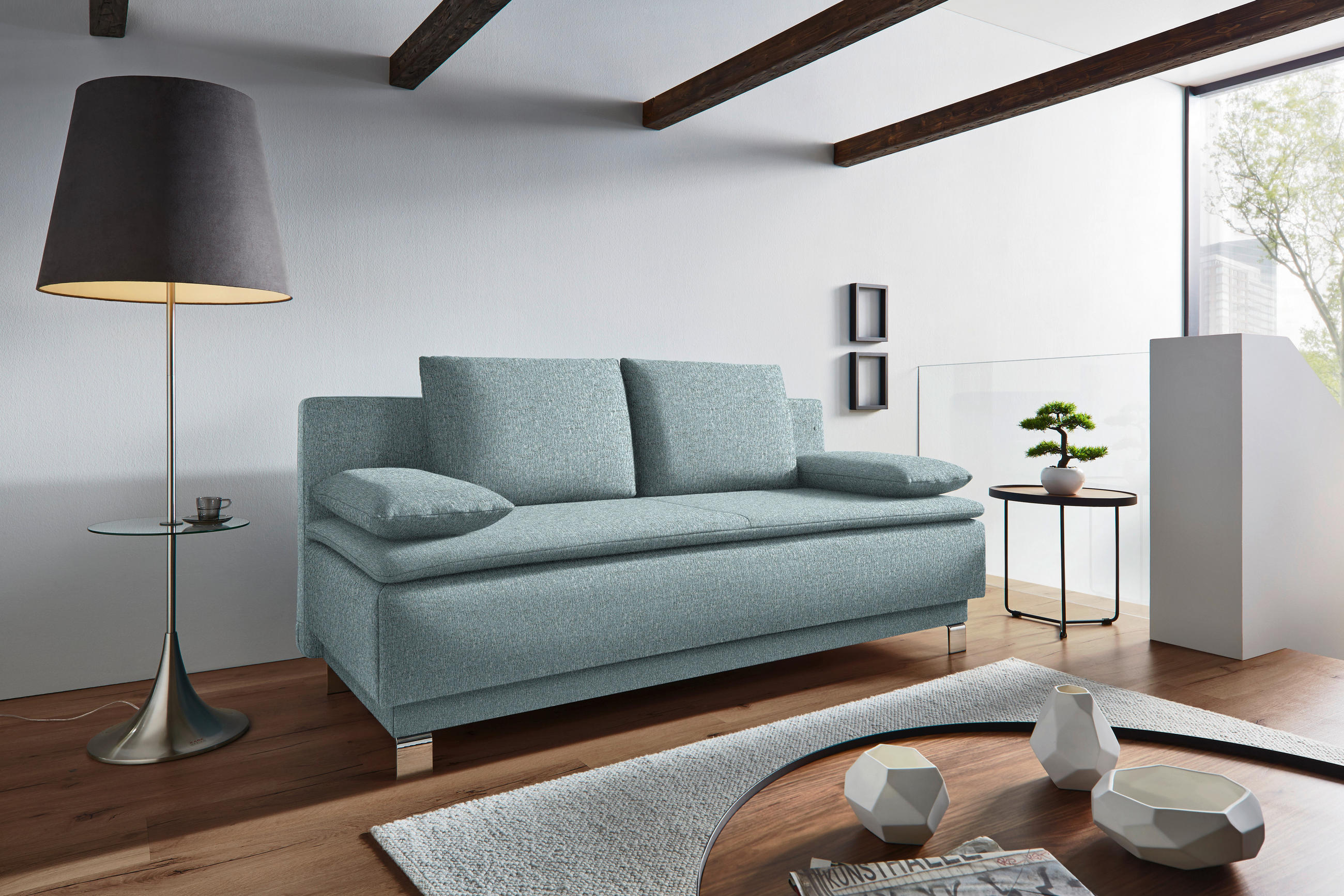 SCHLAFSOFA in Webstoff Türkis  - Türkis, MODERN, Textil/Metall (200/85/90cm) - Joka