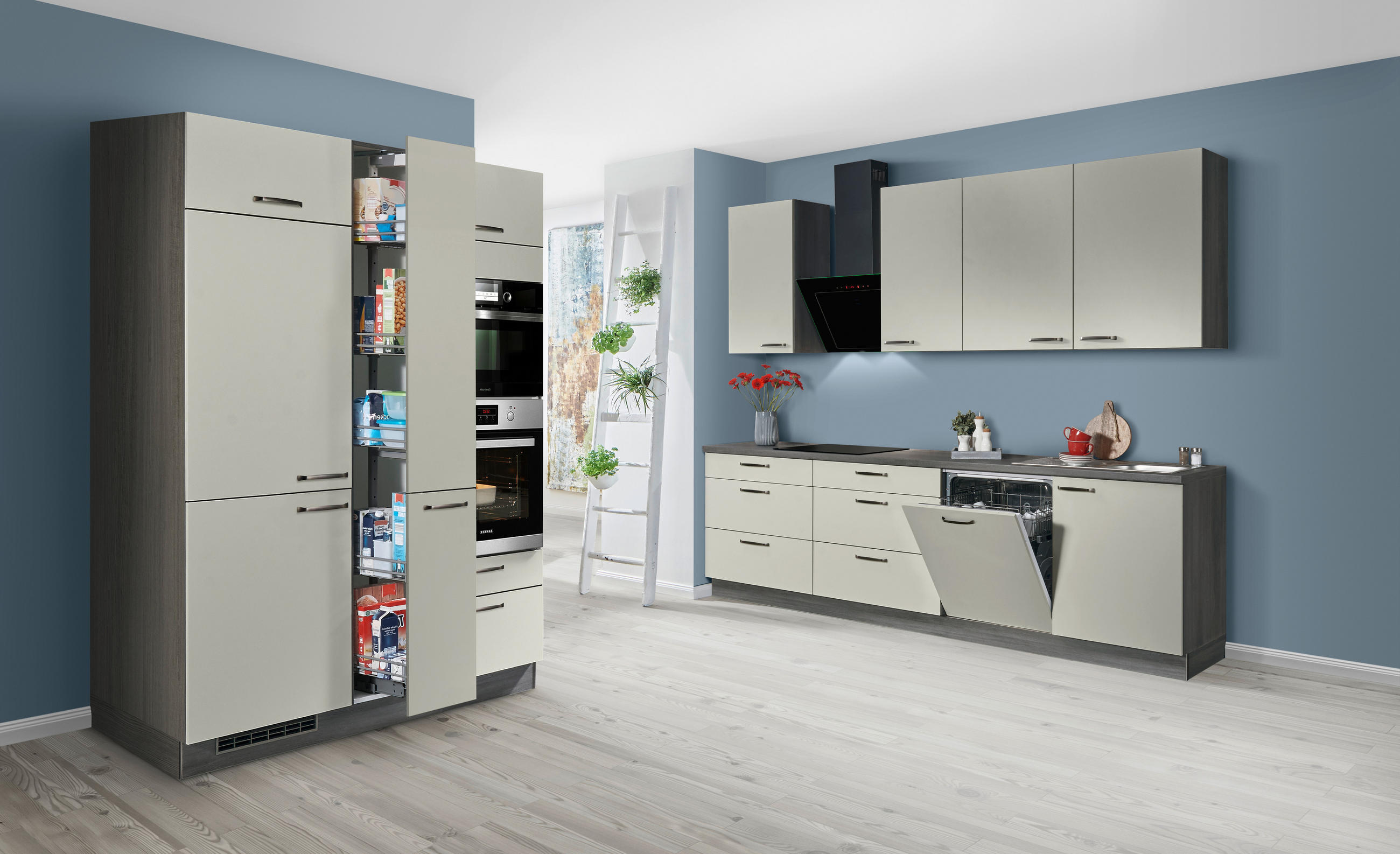KÜCHENLEERBLOCK  150/280 cm  in Hellgrau, Eiche grau  - Edelstahlfarben/Eiche grau, Design, Holzwerkstoff/Metall (150/280cm) - Welnova