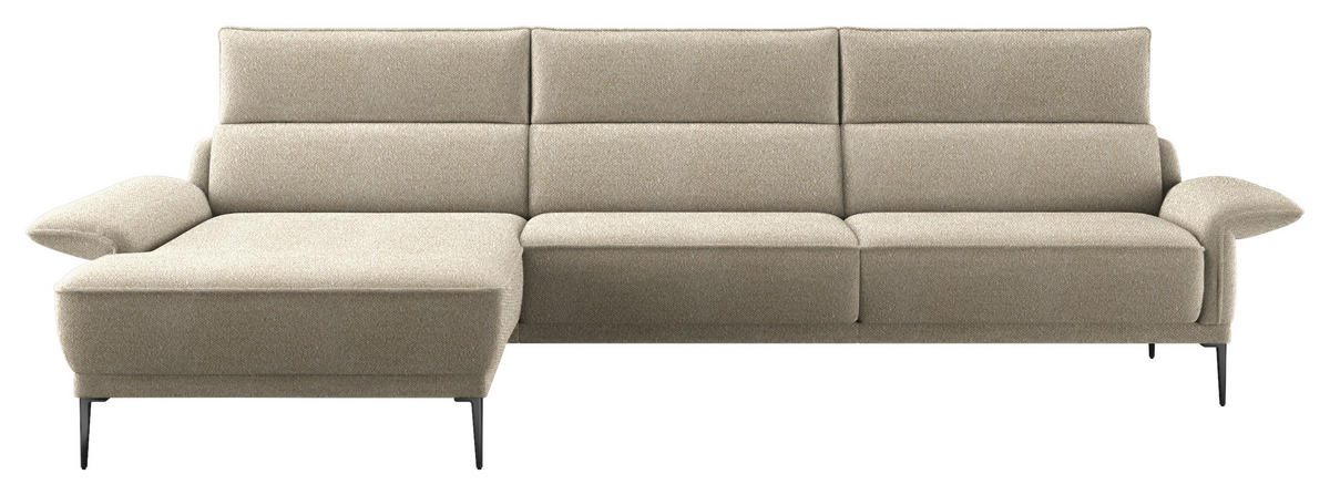 ECKSOFA Bouclé Beige  - Beige/Schwarz, Modern, Textil/Metall (186/330cm) - Johann Jakob