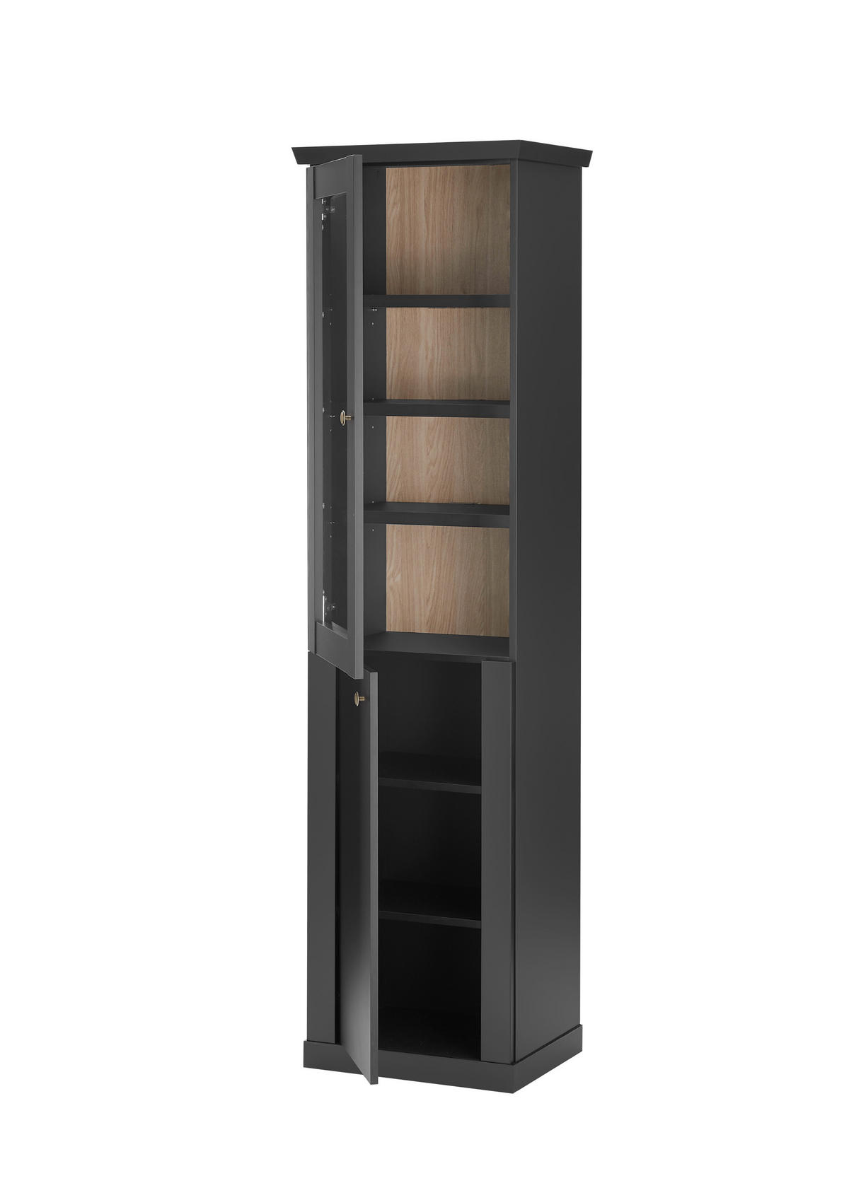 VITRINE  in Schwarz, Eichefarben  - Eichefarben/Messingfarben, Design, Holzwerkstoff/Metall (55/200/39cm) - MID.YOU