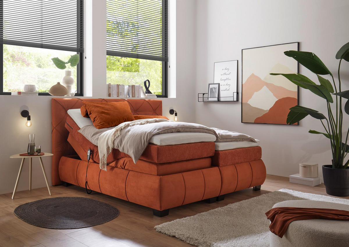 KONTINENTALSÄNG 180/200 cm  i cognacfärgad  - cognacfärgad/svart, Modern, trämaterial/textil (180/200cm) - MID.YOU