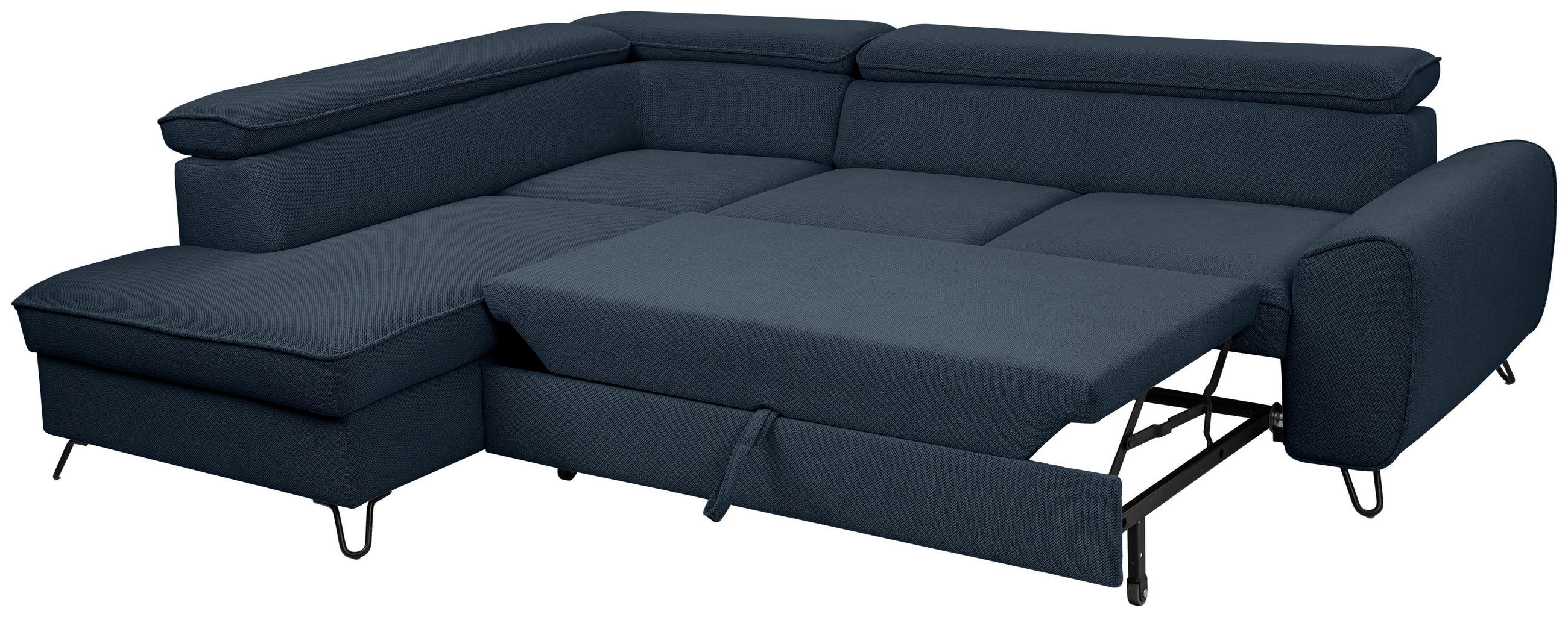 ECKSOFA in Flachgewebe Dunkelblau  - Schwarz/Dunkelblau, Design, Textil/Metall (200/250cm) - Stylife