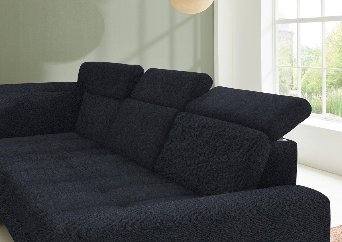 ECKSOFA in Chenille Schwarz  220/310 cm  - Schwarz, Design, Textil/Metall (220/310cm) - Beldomo Style