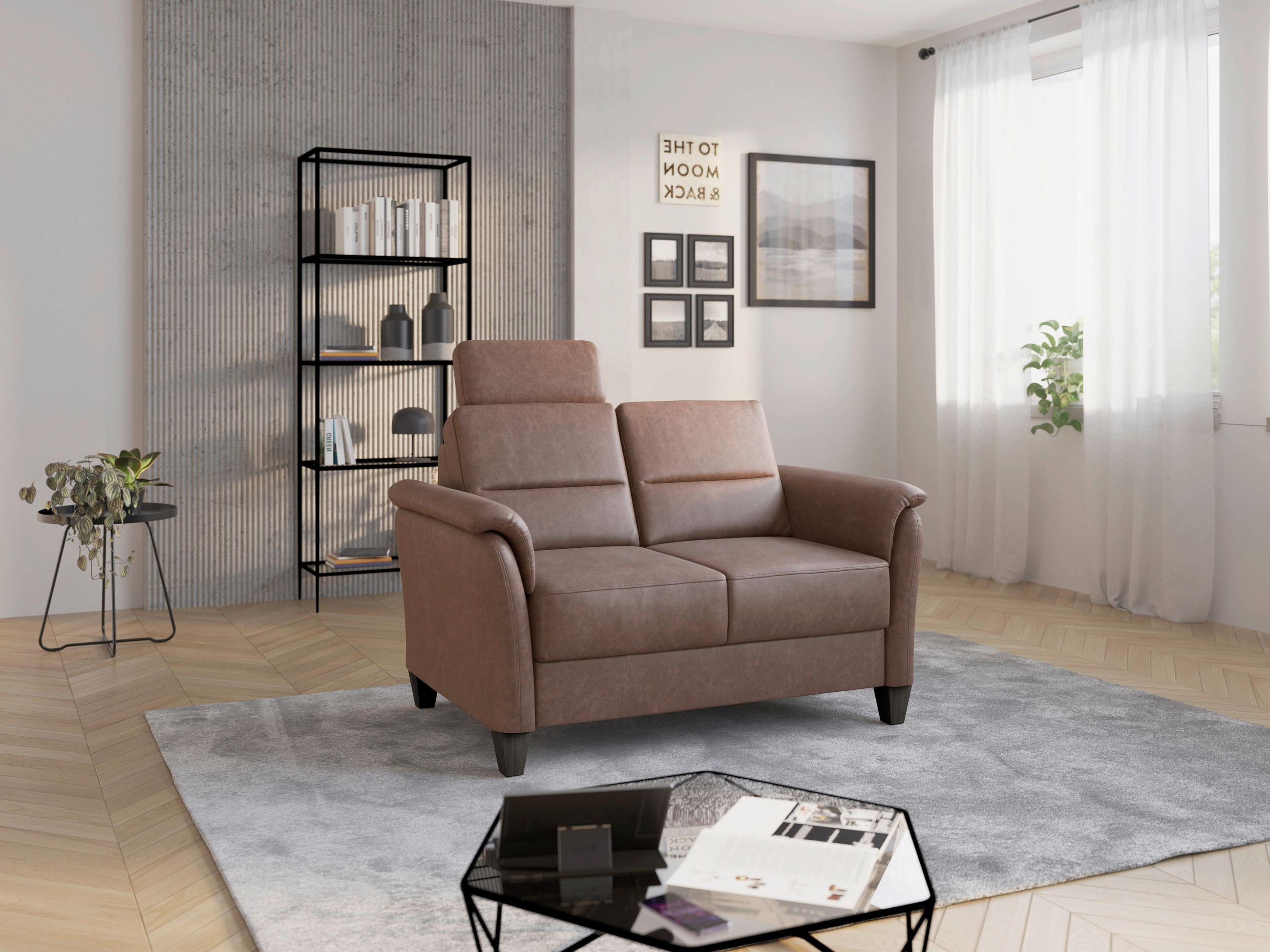 2-SITZER-SOFA in Mikrofaser Haselnussfarben  - Wengefarben/Haselnussfarben, Konventionell, Holz/Textil (149/89/89cm) - Sit & More