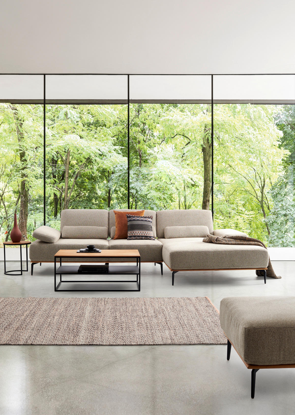 ECKSOFA in Flachgewebe Hellbraun  - Hellbraun/Schwarz, Natur, Holz/Textil (314/176cm) - Valnatura