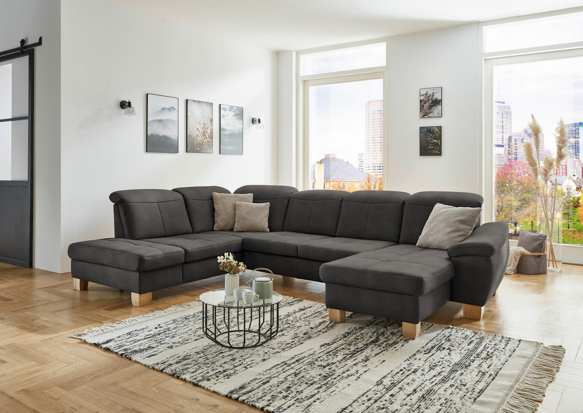 WOHNLANDSCHAFT in Mikrofaser Grau  - Wildeiche/Beige, Konventionell, Holz/Textil (243/343/185cm) - Voleo
