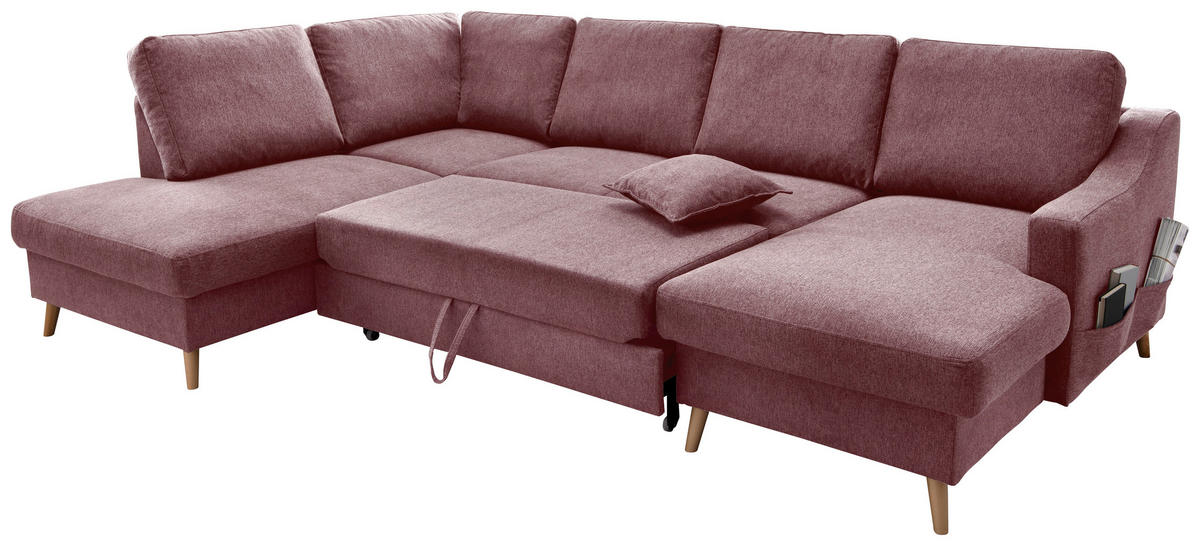 WOHNLANDSCHAFT in Struktur Rosa  - Naturfarben/Rosa, Konventionell, Holz/Textil (200/301/150cm) - P & B