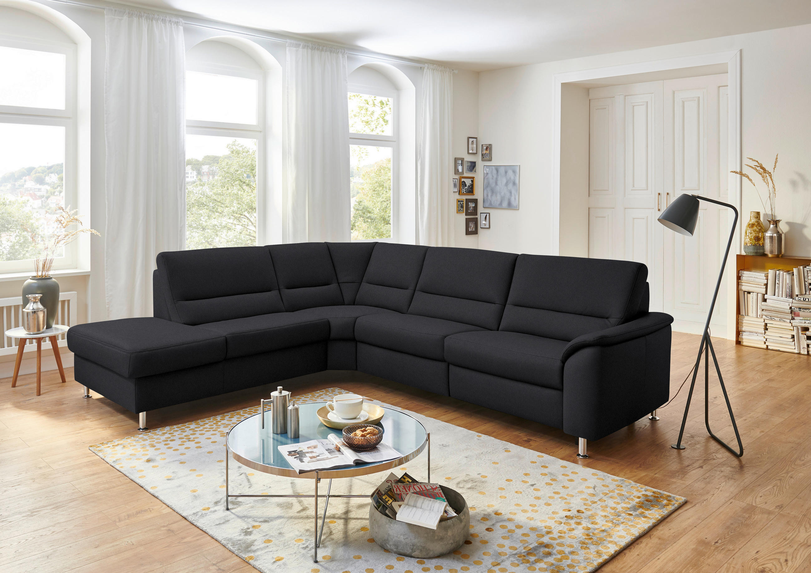 ECKSOFA in Echtleder Anthrazit  - Anthrazit/Alufarben, Basics, Leder/Metall (249/290cm) - Beldomo Premium
