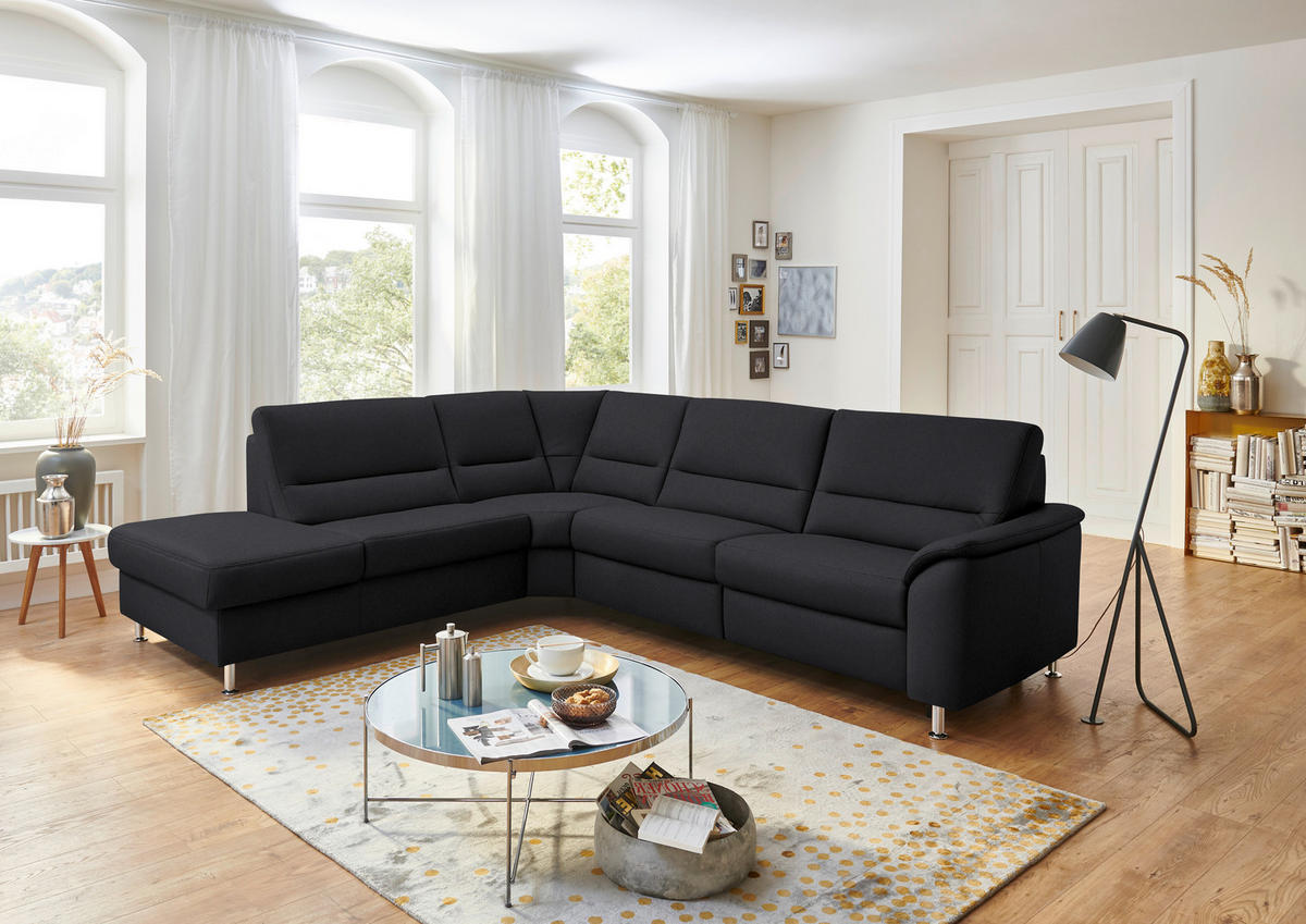 ECKSOFA in Echtleder Anthrazit  - Anthrazit/Alufarben, Basics, Leder/Metall (249/290cm) - Beldomo Premium