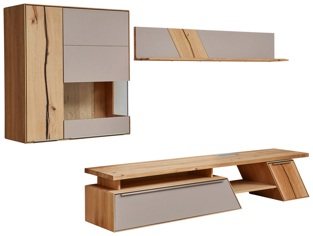 WOHNWAND  in Eichefarben, Hellbraun  304/190/54 cm  - Hellbraun/Edelstahlfarben, Natur, Glas/Holz (304/190/54cm) - Valnatura