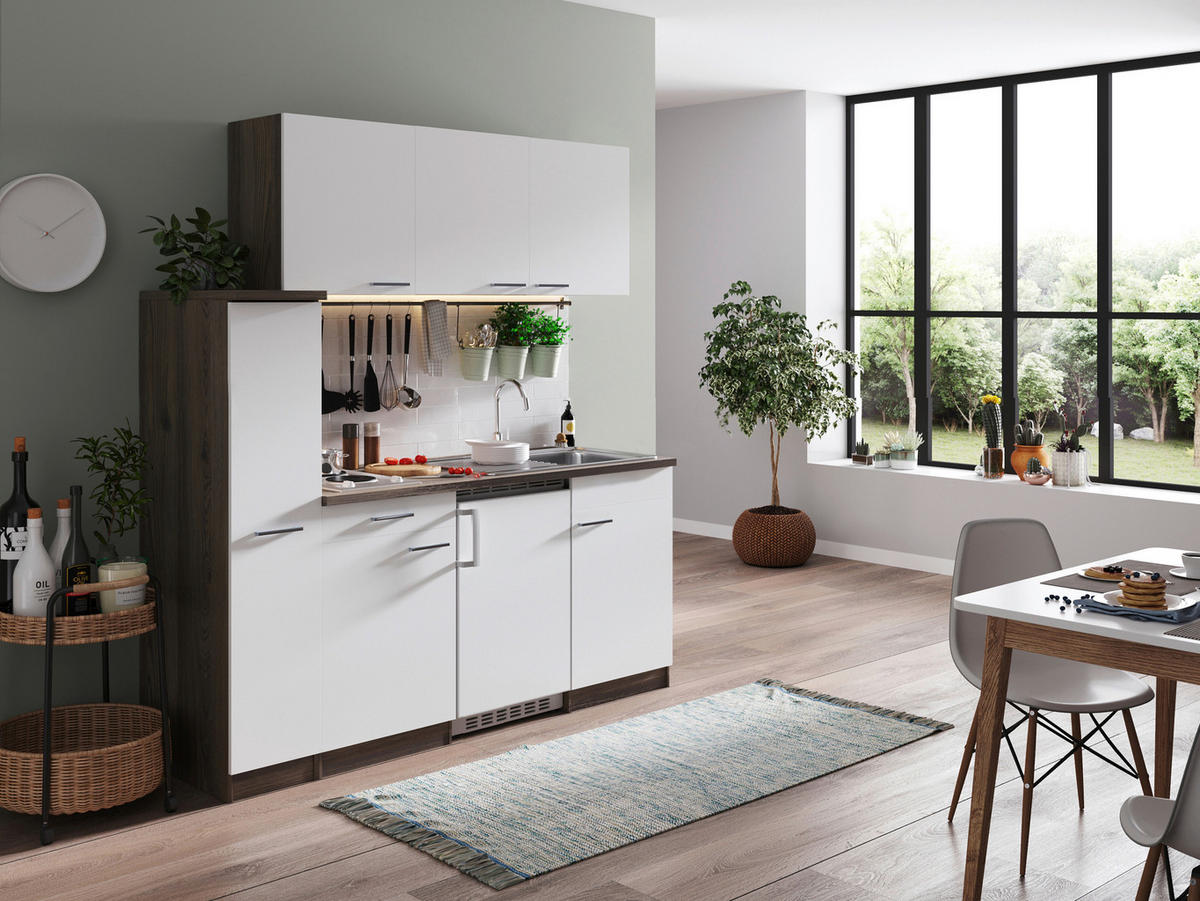 MODULKÖK 180 cm   i vit  - vit/aluminiumfärg, Basics, trämaterial/plast (180cm) - Respekta