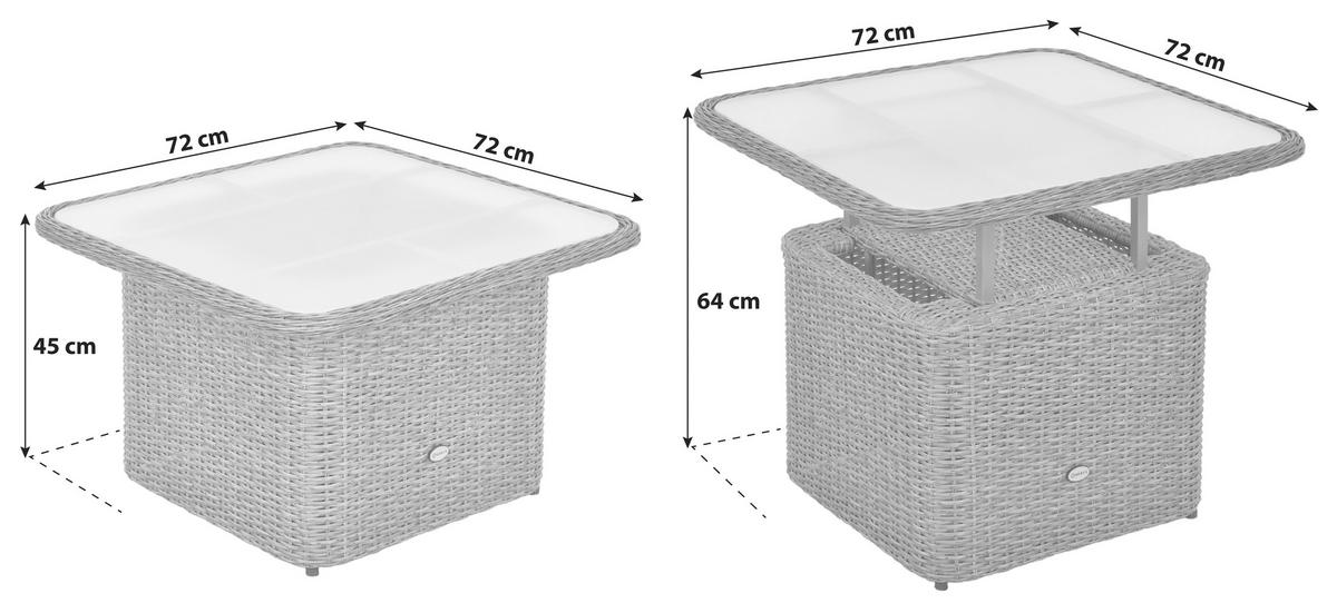 LOUNGETISCH 72/72/45-64 cm Metall, Kunststoff  - Naturfarben, MODERN, Glas/Kunststoff (72/72/45-64cm) - Gardenson