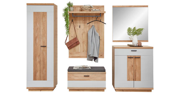 GARDEROBE 5-teilig in 260/197/38 cm - Wildeiche/Hellgrau, Design, Glas/Holz (260/197/38cm) - Novel