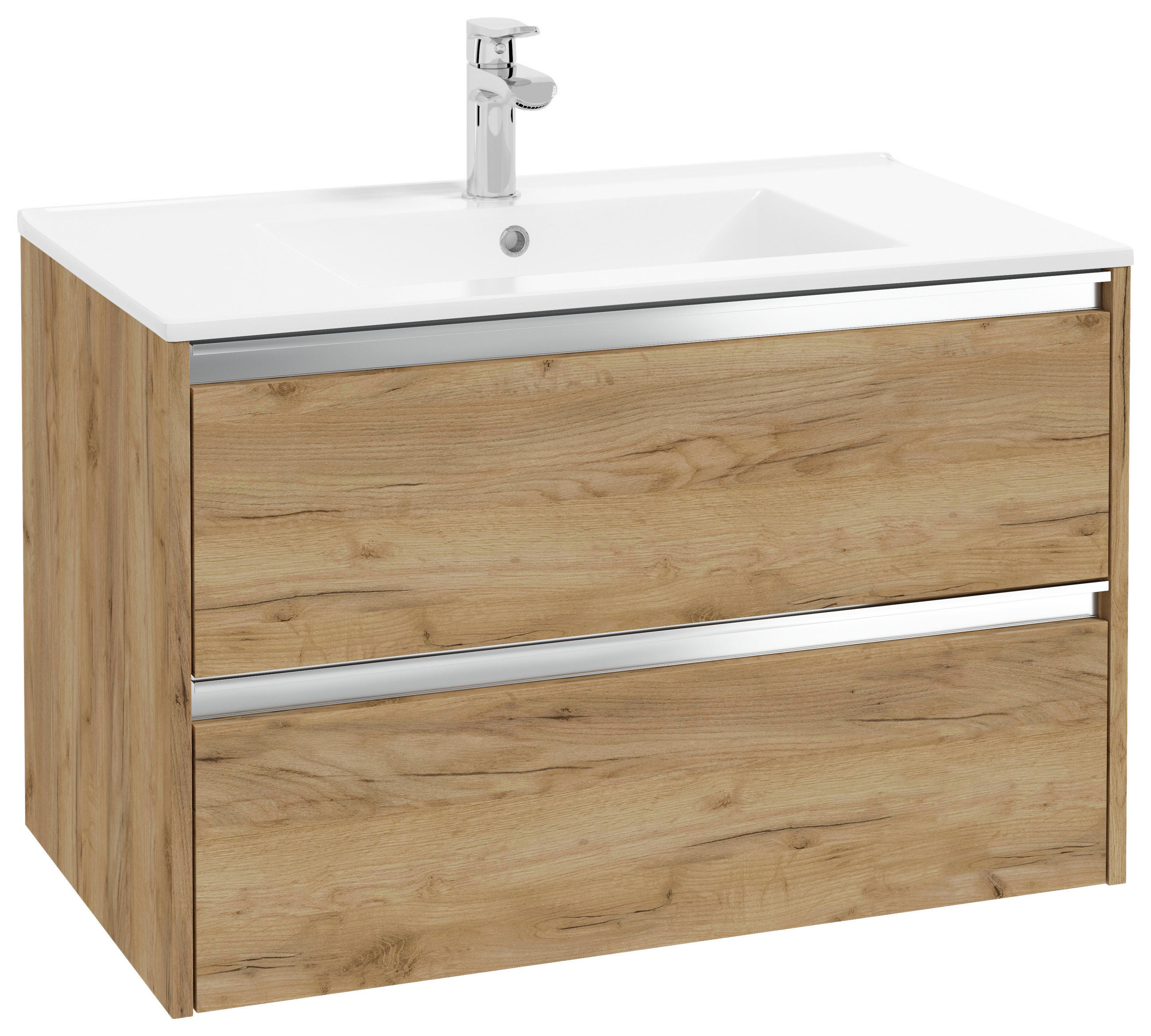 WASCHTISCHKOMBI 80 cm - Edelstahlfarben/Eichefarben, MODERN, Keramik/Holzwerkstoff (80cm) - MID.YOU