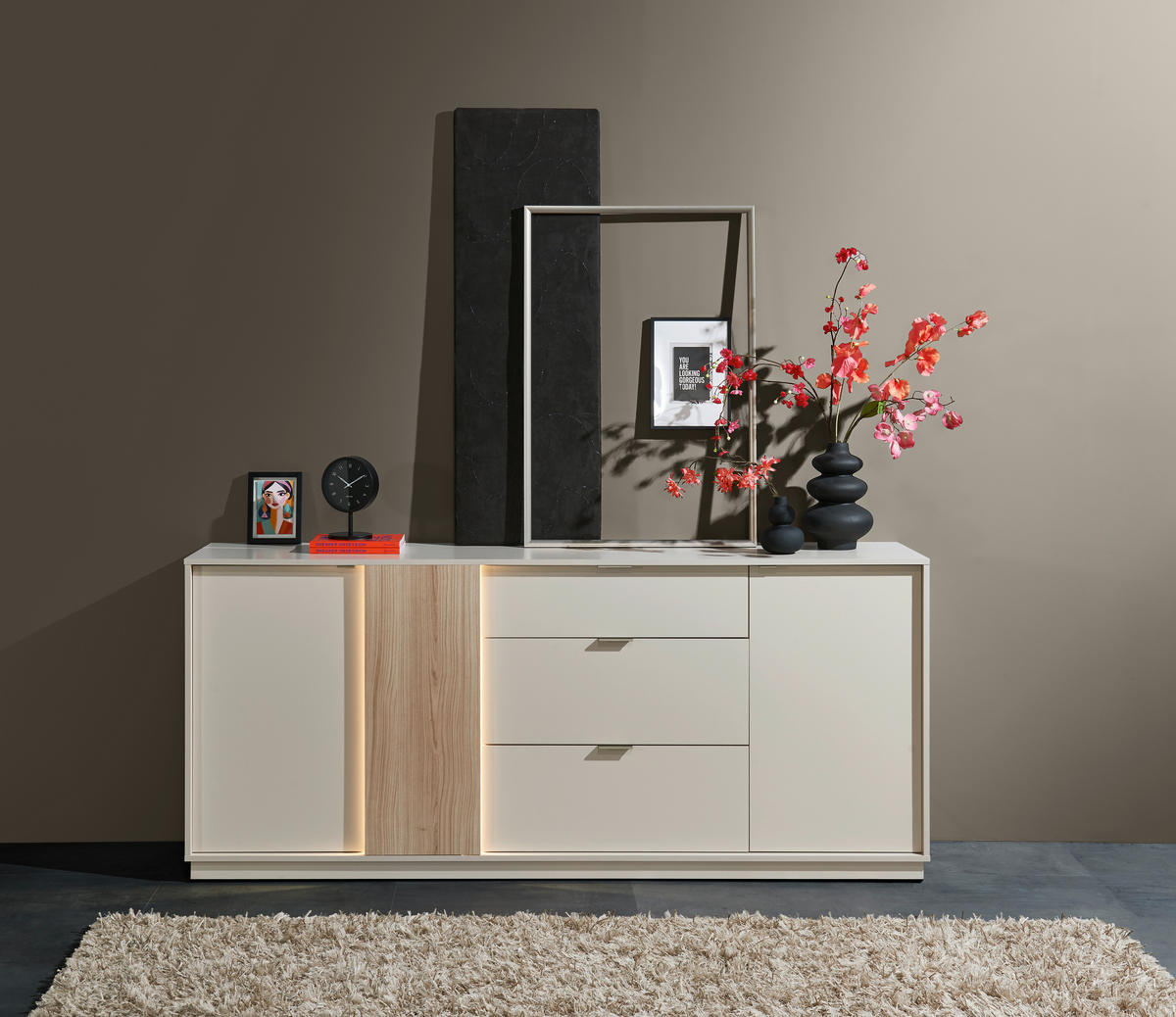WOHNWAND  in Kaschmir  238/202/40 cm  - Kaschmir/Silberfarben, Design, Holzwerkstoff/Kunststoff (238/202/40cm) - MID.YOU