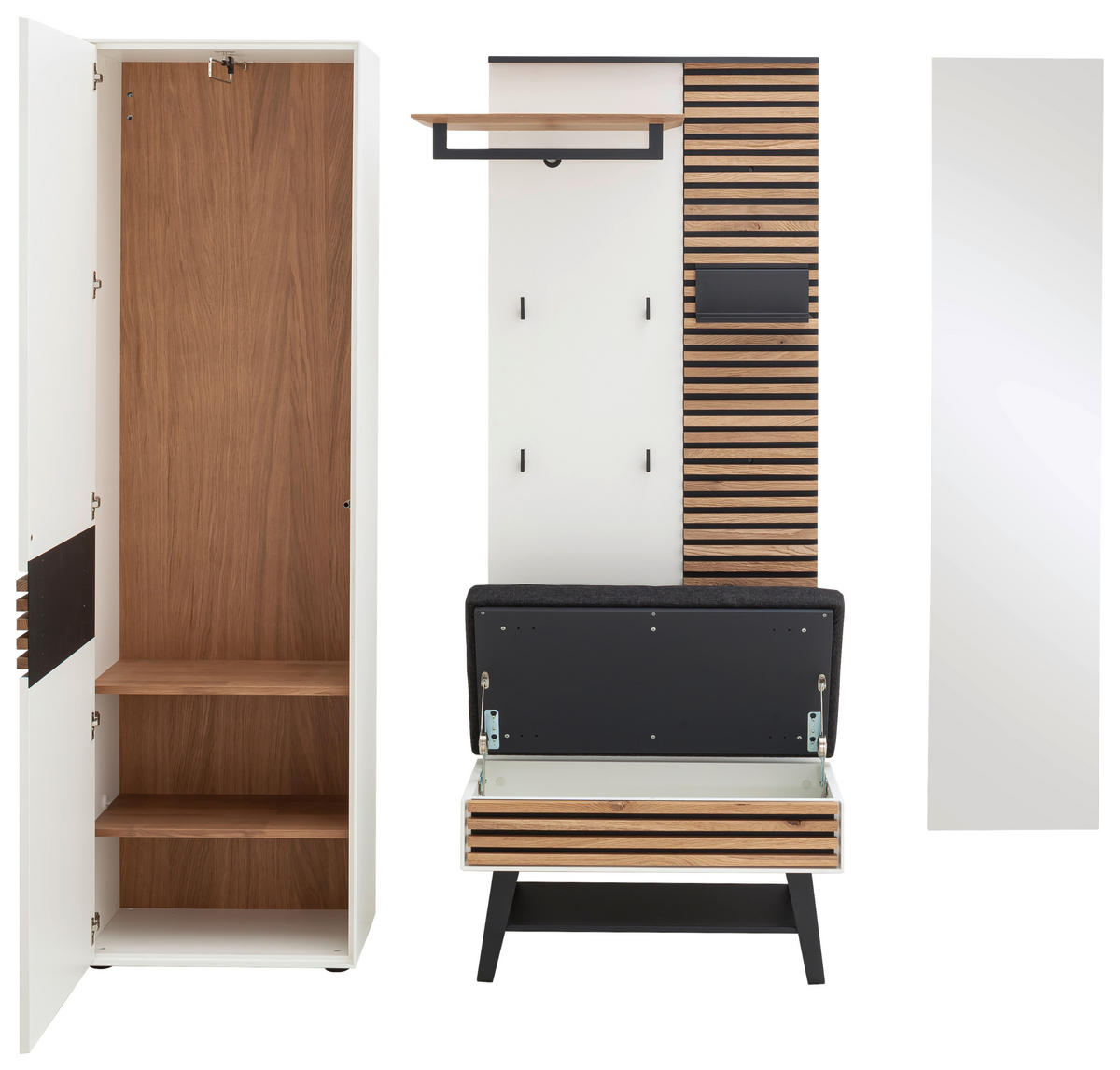 GARDEROBE 4-teilig  in 214/196/41 cm  - Eichefarben/Weiß, Design, Glas/Holz (214/196/41cm) - Schöner Wohnen