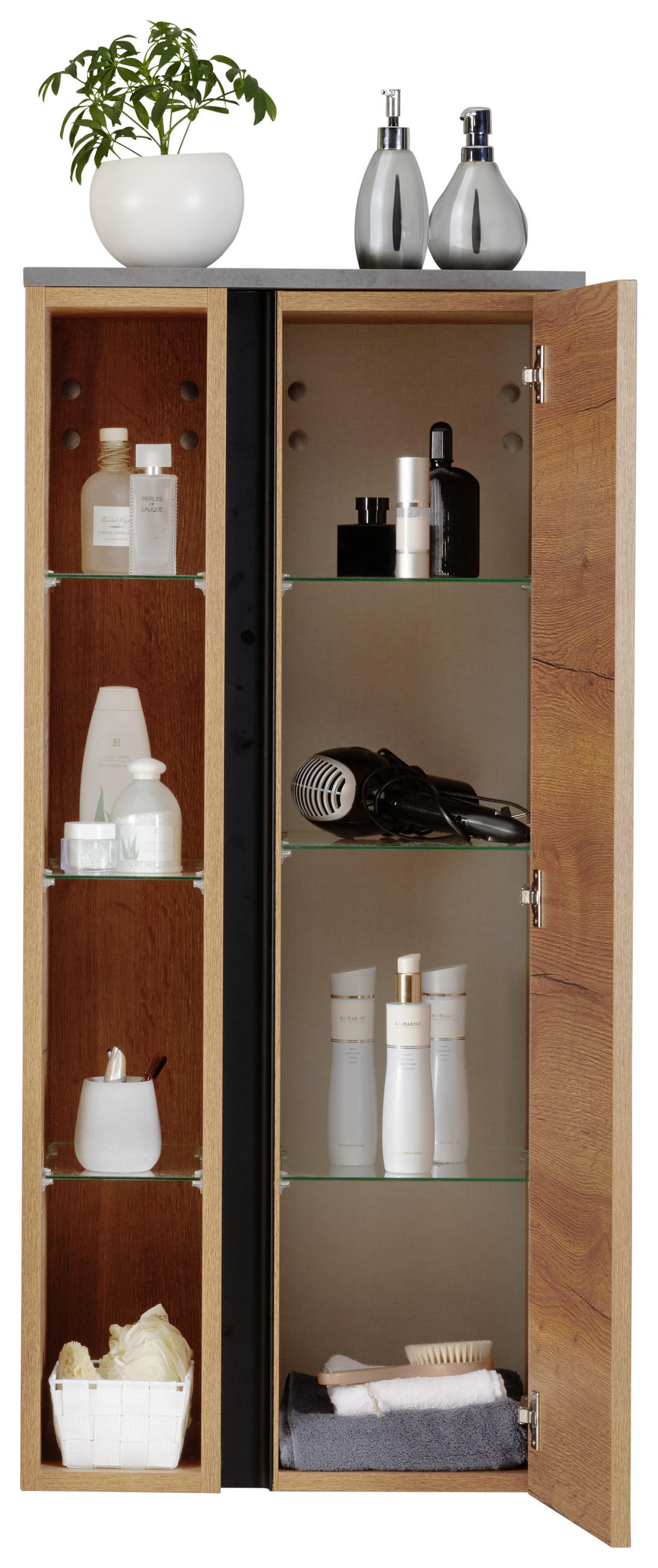 MIDISCHRANK 56,4/120/33,2 cm  - Eichefarben, Design, Glas/Holzwerkstoff (56,4/120/33,2cm) - Moderano