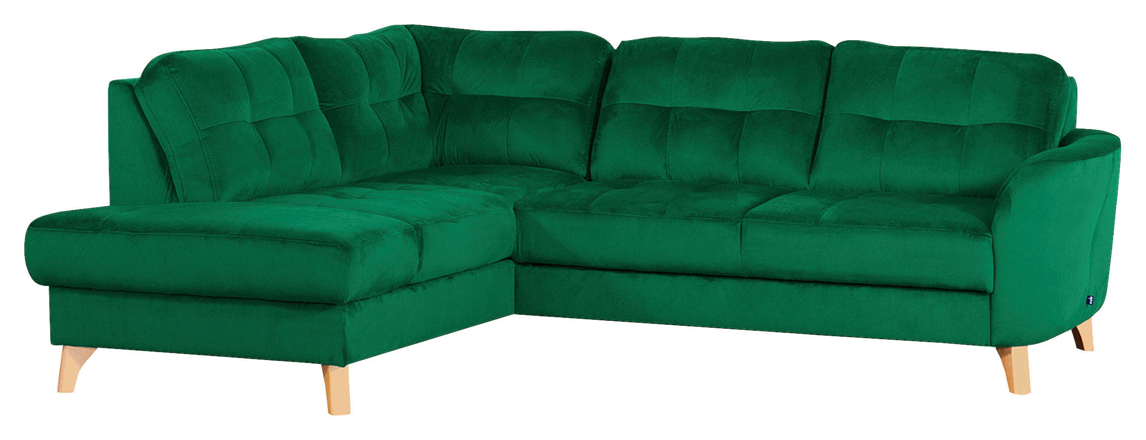 ECKSOFA Dunkelgrün Samt  - Dunkelgrün/Buchefarben, Design, Holz/Textil (190/236cm) - Livetastic