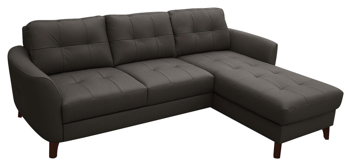 ECKSOFA Dunkelbraun Echtleder Lederlook  - Dunkelbraun/Buchefarben, Design, Leder/Holz (238/168cm) - Livetastic