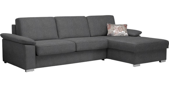 ECKSOFA in Flachgewebe Dunkelgrau  - Chromfarben/Dunkelgrau, KONVENTIONELL, Textil/Metall (285/176cm) - Novel