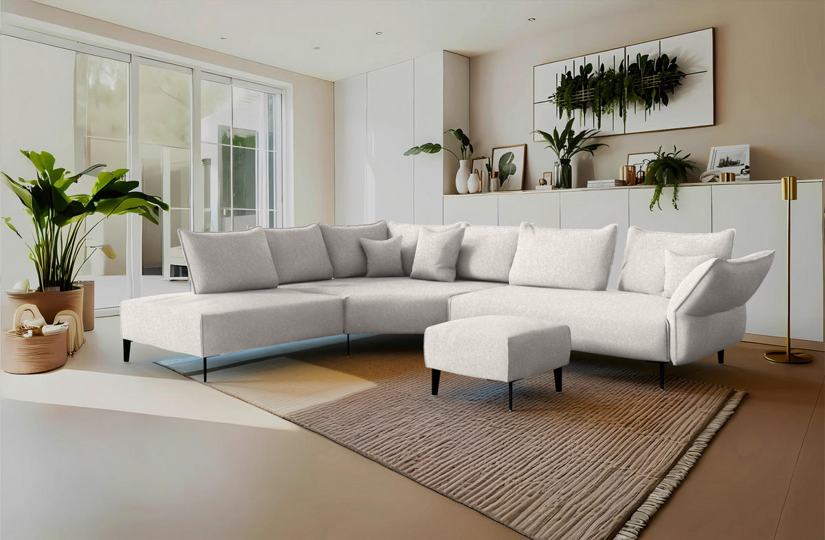 ECKSOFA  in Chenille, Flachgewebe Ecru  272/340 cm  - Ecru/Schwarz, MODERN, Textil/Metall (272/340cm) - W.Schillig