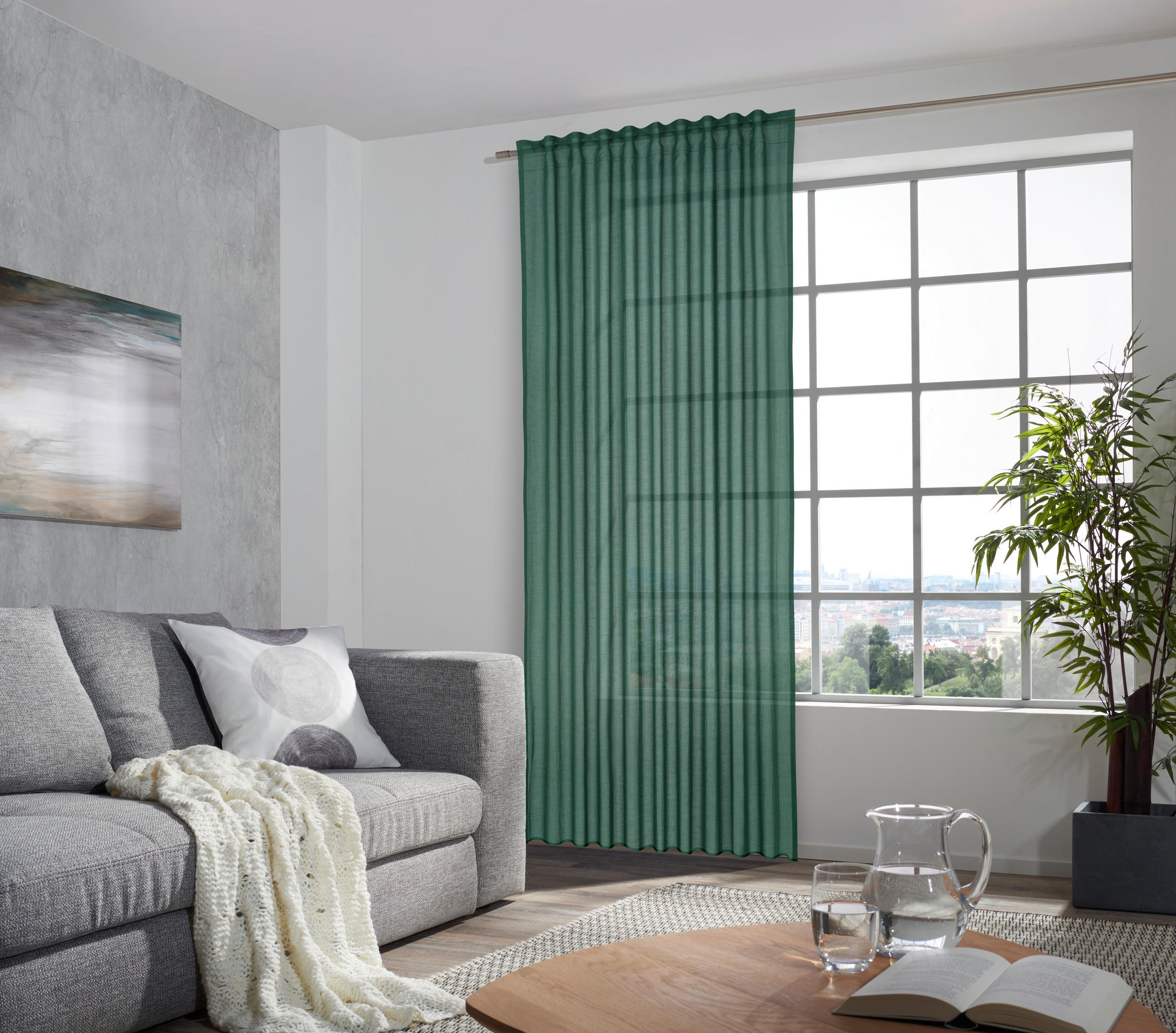 FERTIGVORHANG ELINA transparent 140/255 cm   - Dunkelgrün, Basics, Textil (140/255cm) - Bio:Vio