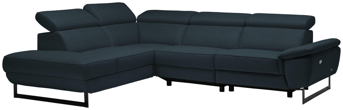 ECKSOFA in Echtleder Dunkelblau  - Schwarz/Dunkelblau, Design, Leder/Metall (225/281cm) - Celina Home