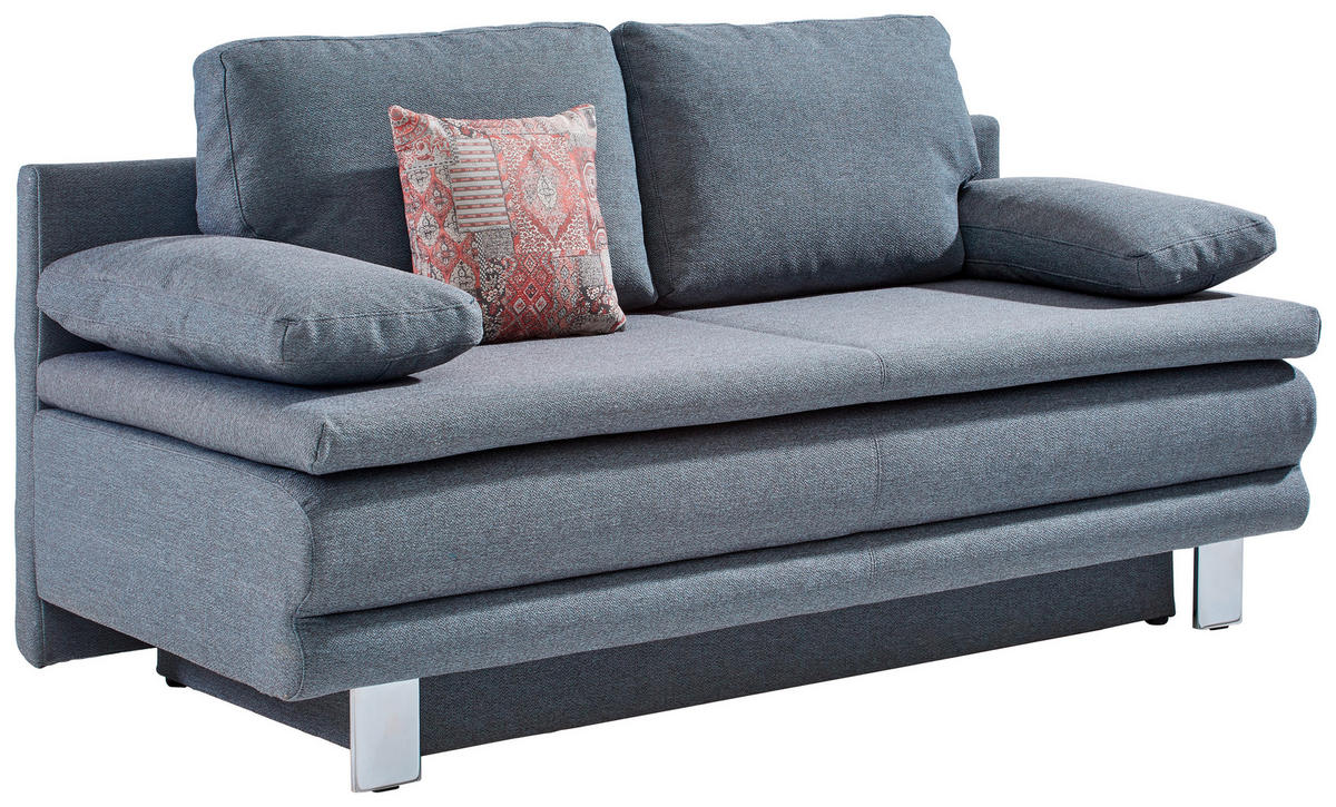 SCHLAFSOFA in Webstoff Grau, Türkis  - Türkis/Chromfarben, Design, Textil/Metall (194/96/86cm) - Novel