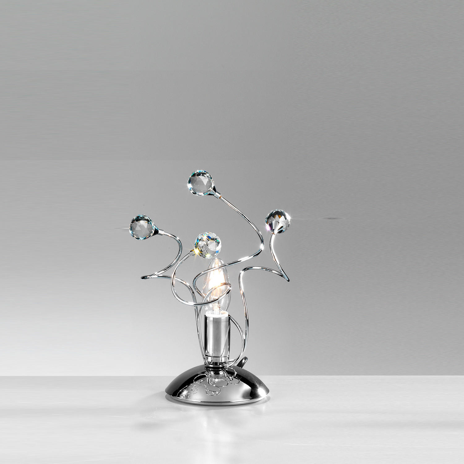 KRISTALL-TISCHLEUCHTE 23/27 cm   - Chromfarben, KONVENTIONELL, Glas/Metall (23/27cm)