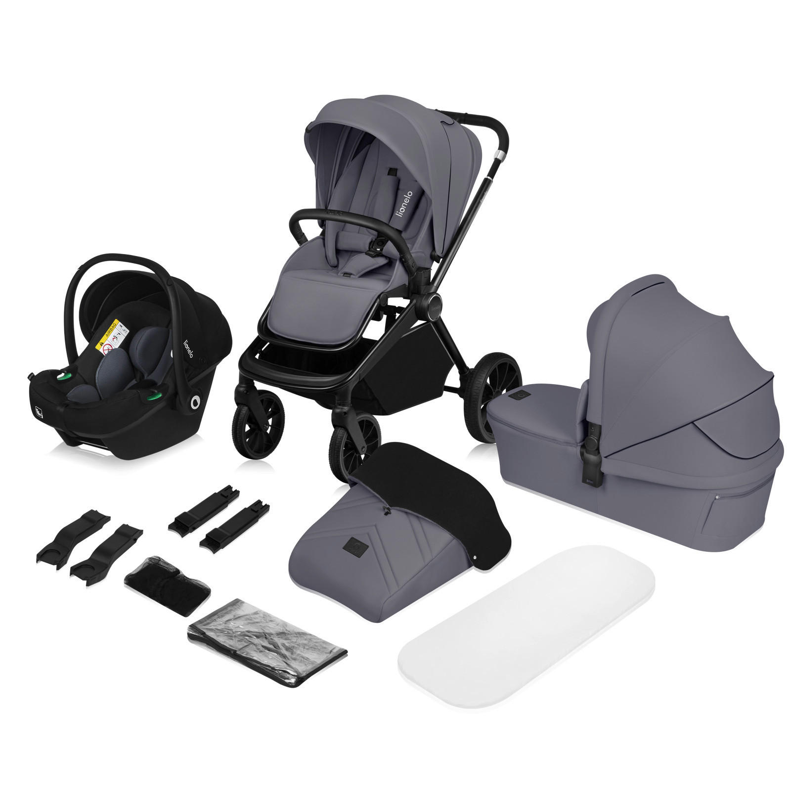 KINDERWAGENSET  No  Grey Stone  - Grau, Basics (93/62/110cm) - Lionelo