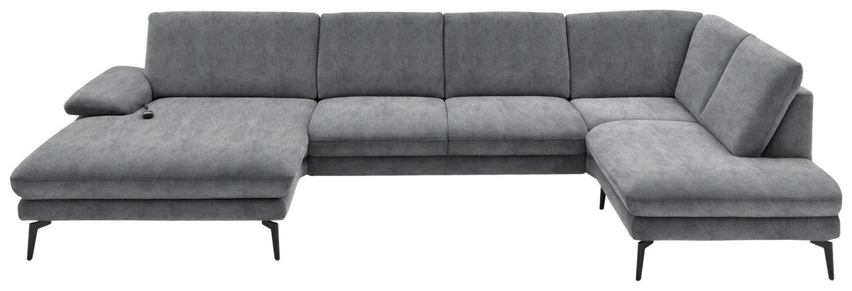 WOHNLANDSCHAFT in Velours Silberfarben  - Silberfarben/Schwarz, Design, Textil/Metall (180/344/208cm) - Dieter Knoll