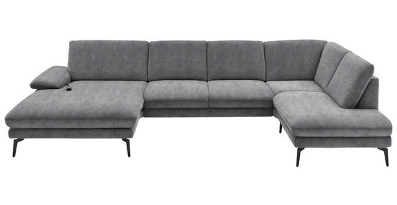 WOHNLANDSCHAFT  in Velours Silberfarben  - Silberfarben/Schwarz, Design, Textil/Metall (180/344/208cm) - Dieter Knoll