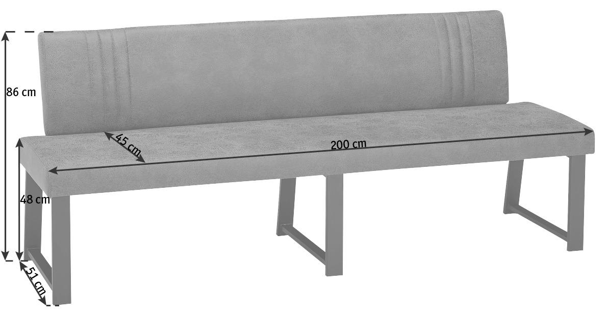 SITZBANK 200/86/60 cm Mikrofaser Schwarz, Dunkelgrau  - Dunkelgrau/Schwarz, Design, Textil/Metall (200/86/60cm) - Venda