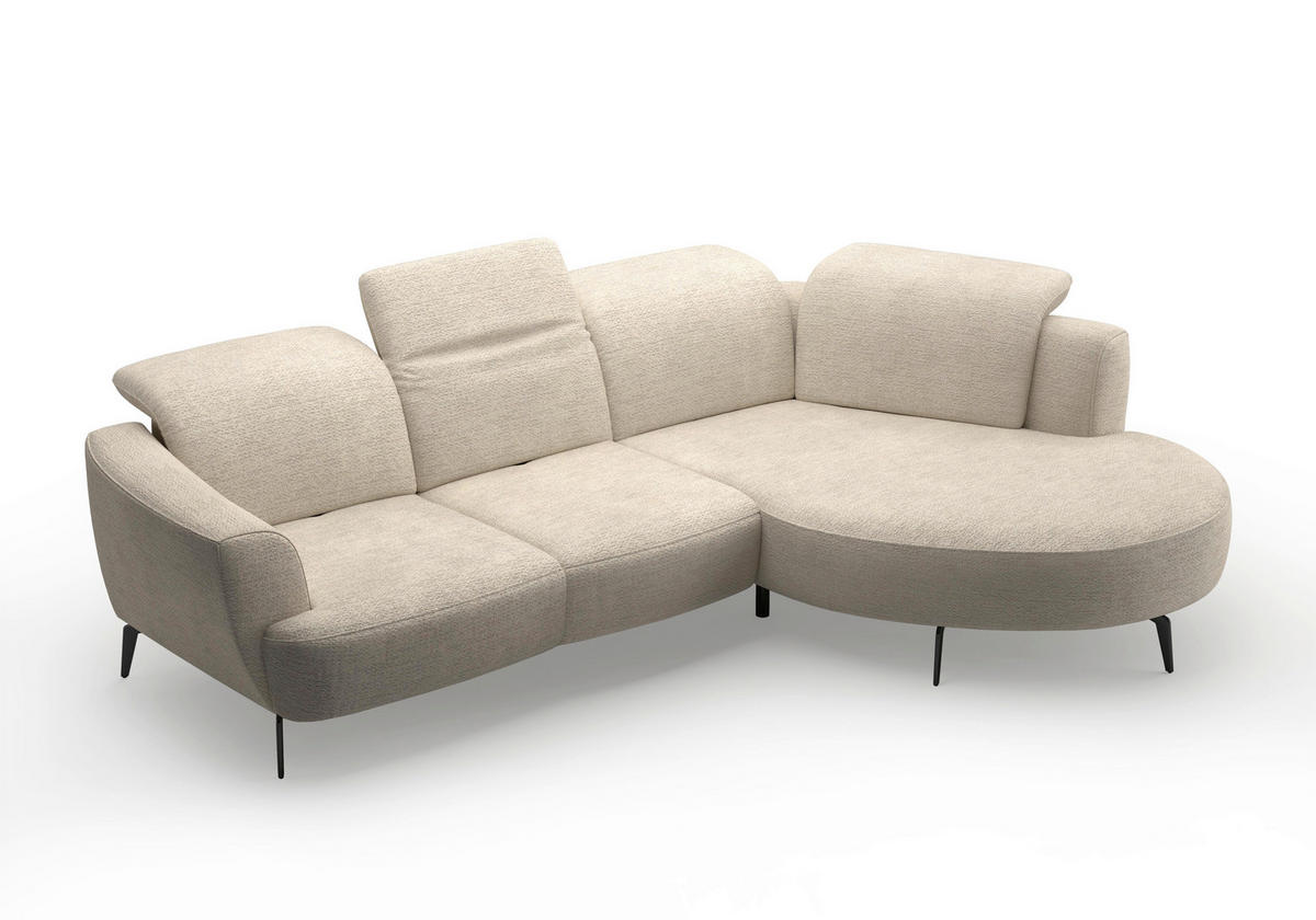 ECKSOFA ZOE E Sandfarben Chenille  - Sandfarben/Schwarz, KONVENTIONELL, Textil/Metall (309/199cm) - Sit & More