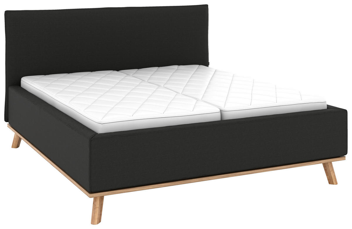 POLSTERBETT 160/200 cm,  in Anthrazit, Matratze, Lattenrost, Bettkasten, H2 + H2 = mittel  - Eichefarben/Anthrazit, Design, Holz/Textil (160/200cm) - Musterring