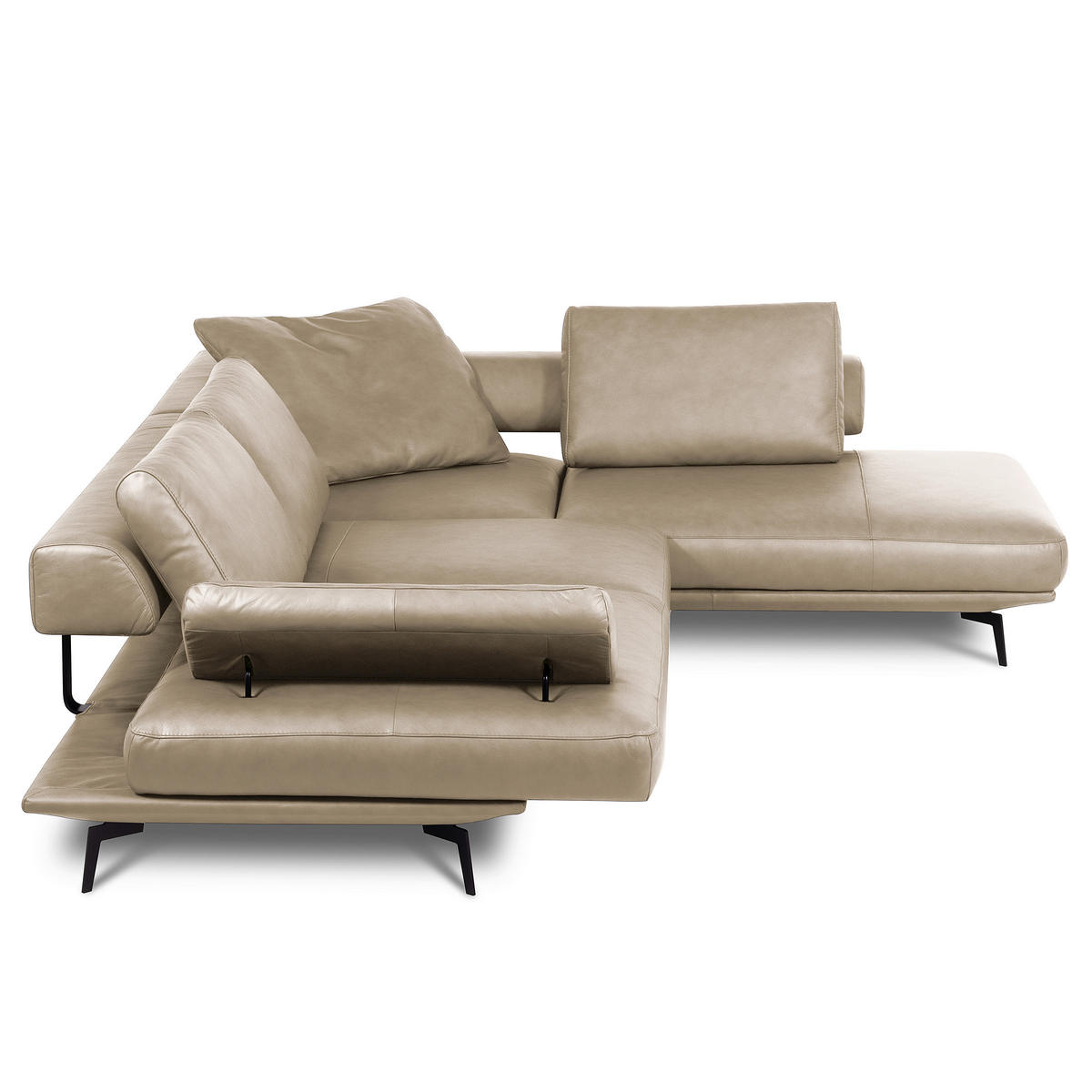 ECKSOFA Creme Echtleder  - Creme/Schwarz, Design, Leder/Metall (306/237cm) - Livetastic