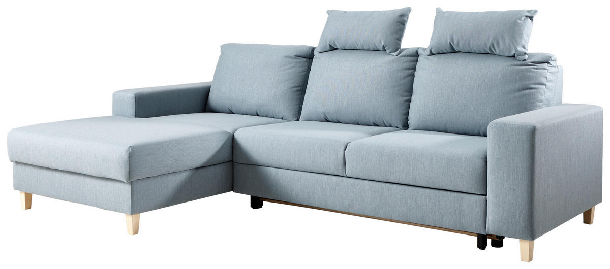 ECKSOFA Hellblau Webstoff  - Buchefarben/Hellblau, Design, Holz/Textil (160/260cm) - Ti'me